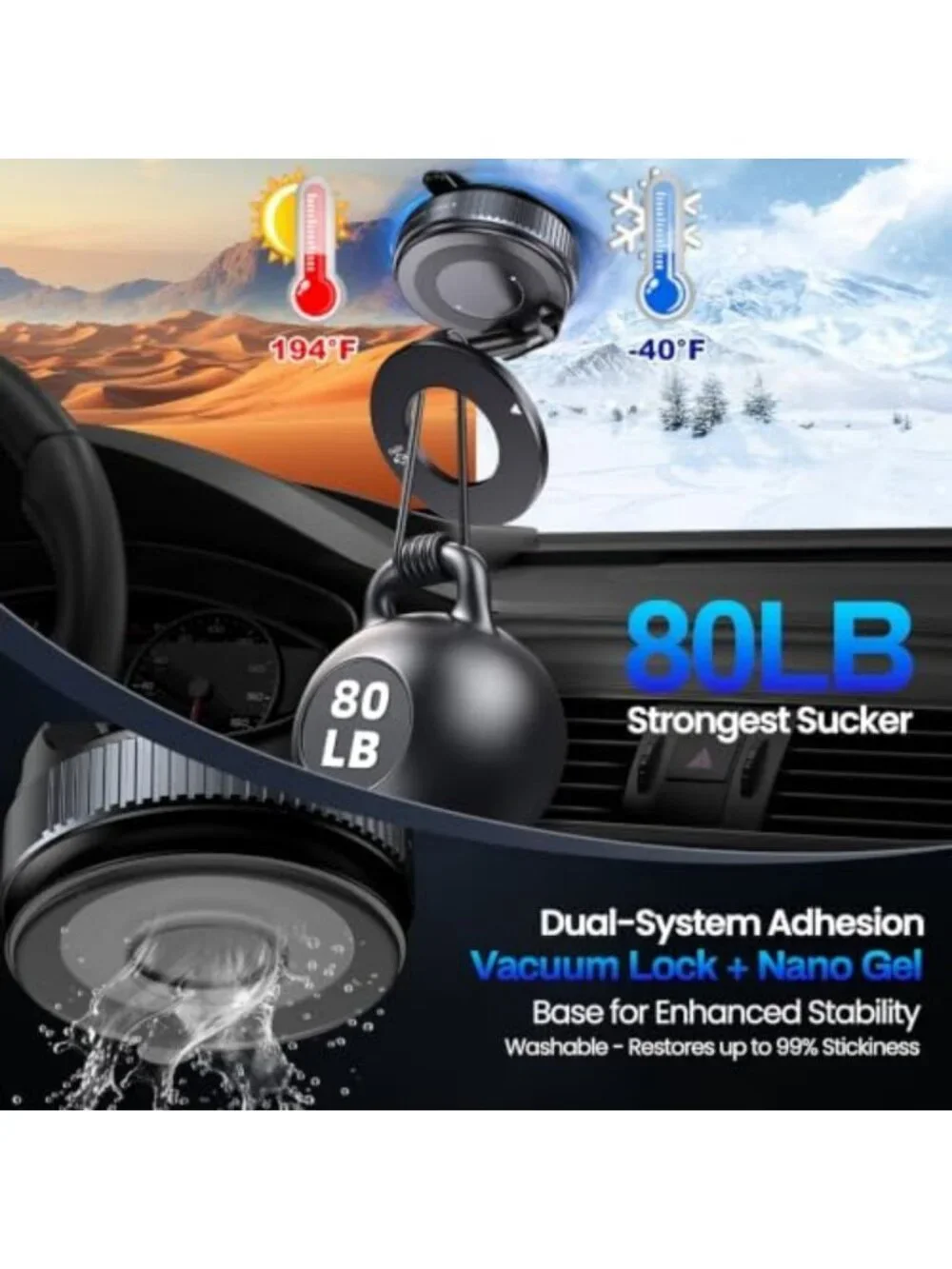 Magnetic Car Phone Holder, Suction Cup Mount for MagSafe & Smartphones